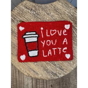 Beaded Coin Purse Red Latte Love White Wallet Travel Pouch Womens Accessories